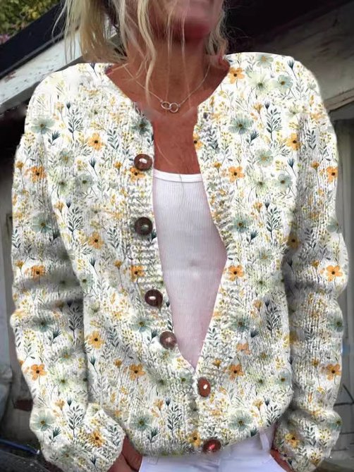 Strickjacke mit Blumenstickerei für Damen | Mit Knopfleiste - Image 2