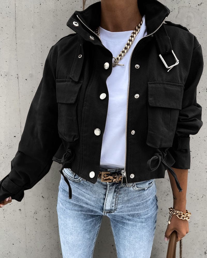 Stylische Beschnittene Übergangsjacke für Damen | mit Taschen - Image 5