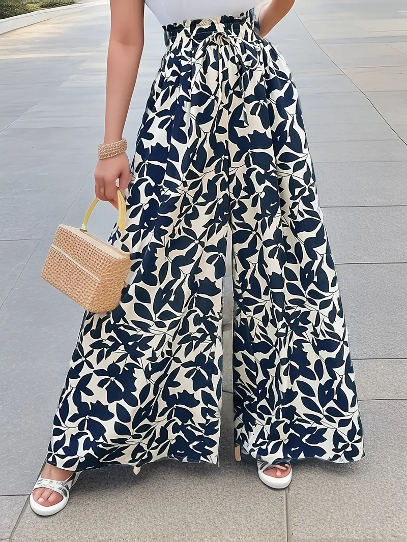 Sunniva – Palazzohose mit weitem Bein und Blattmuster - Image 2