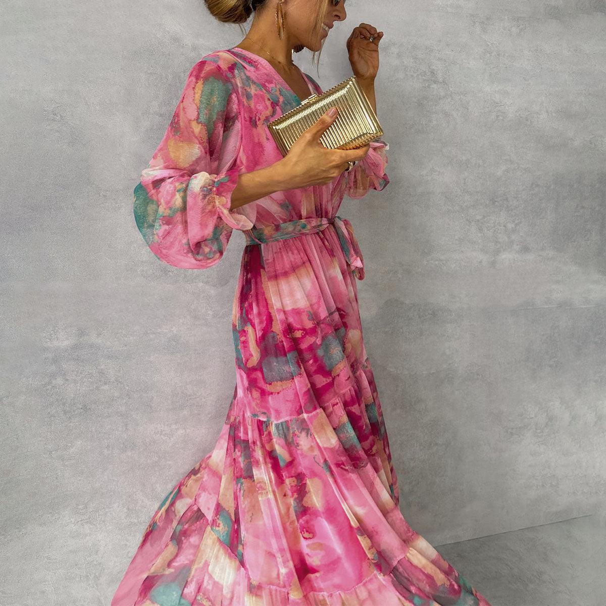 Susanne Damen Fließendes Plissiertes Maxikleid mit Gürtel und Blumenmuster - Image 4