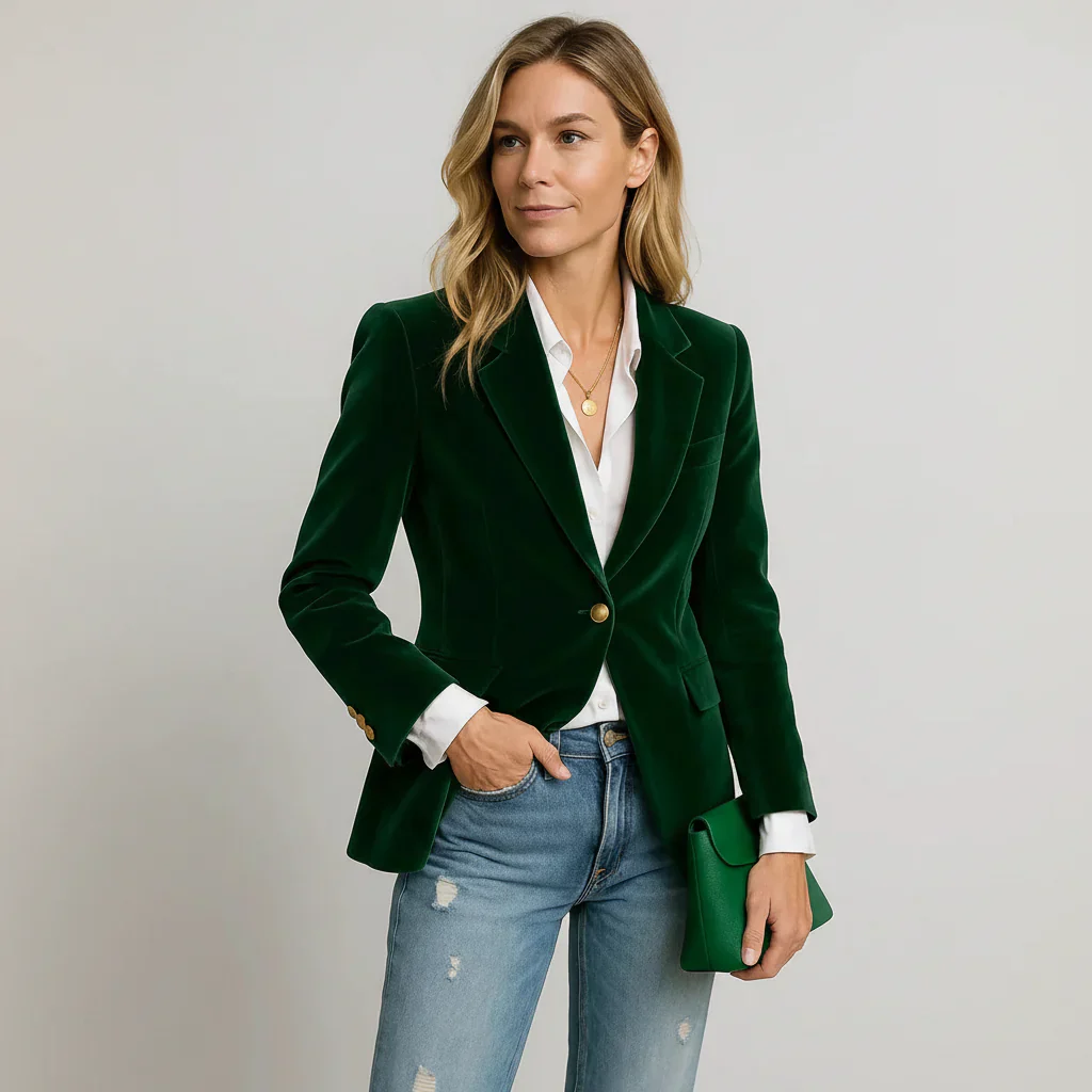 Bettina | Damen Taillierter Samtblazer Ein-Knopf – Samtblazer Tailliert Elegant 2026