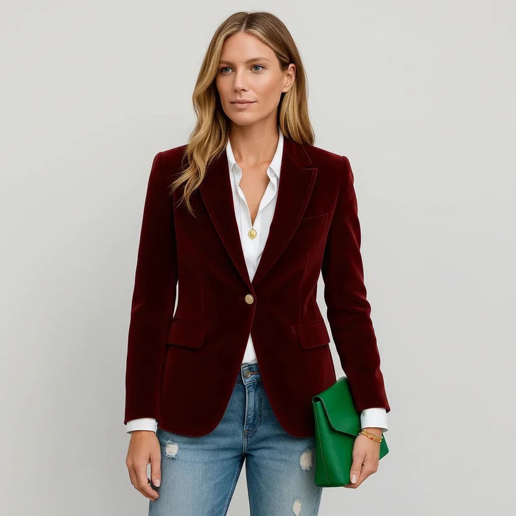 Bettina | Damen Taillierter Samtblazer Ein-Knopf – Samtblazer Tailliert Elegant 2026 - Image 2