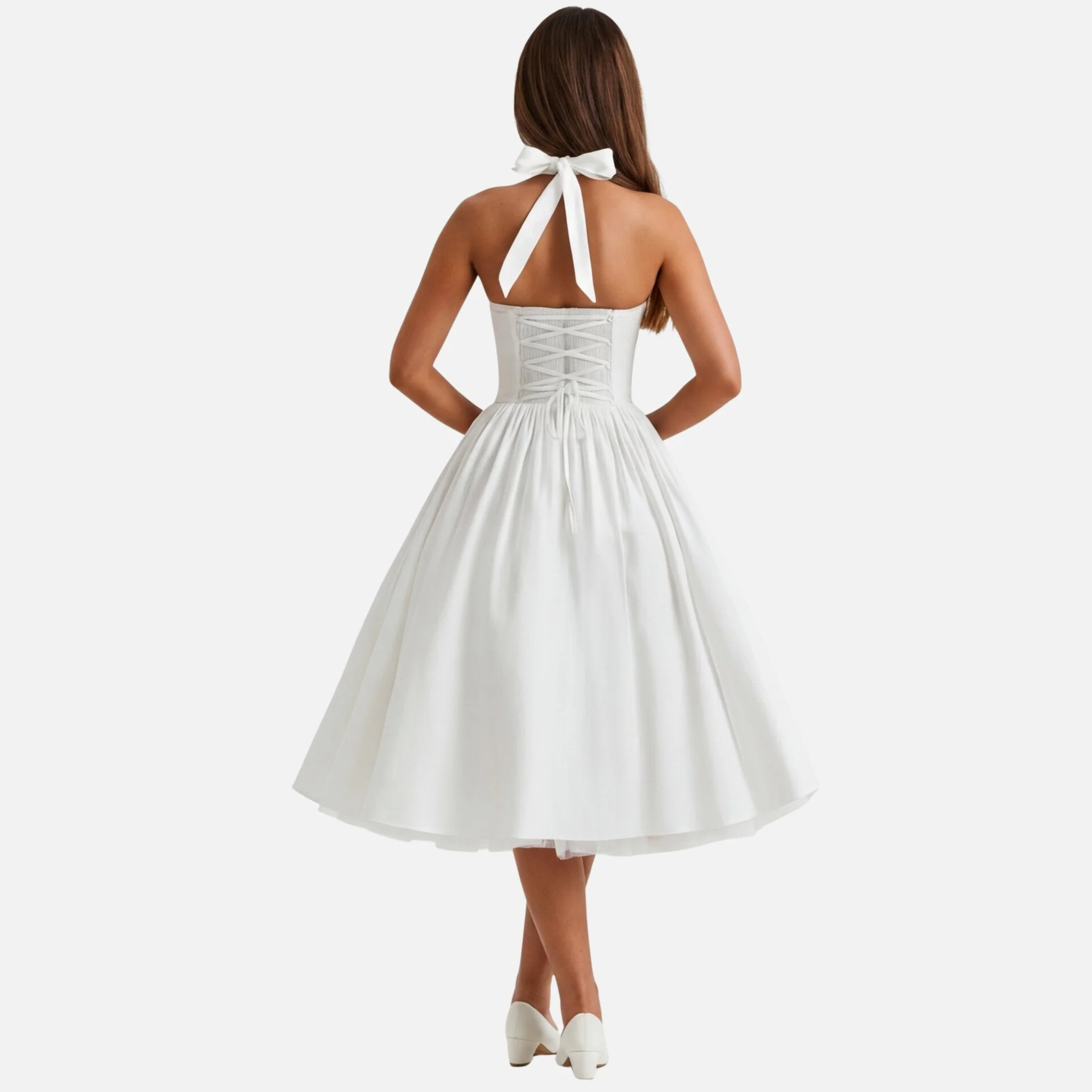 Ursula | Damen Tailliertes Midi-Schwingkleid Neckholder – Fit & Flare Midi - Image 3