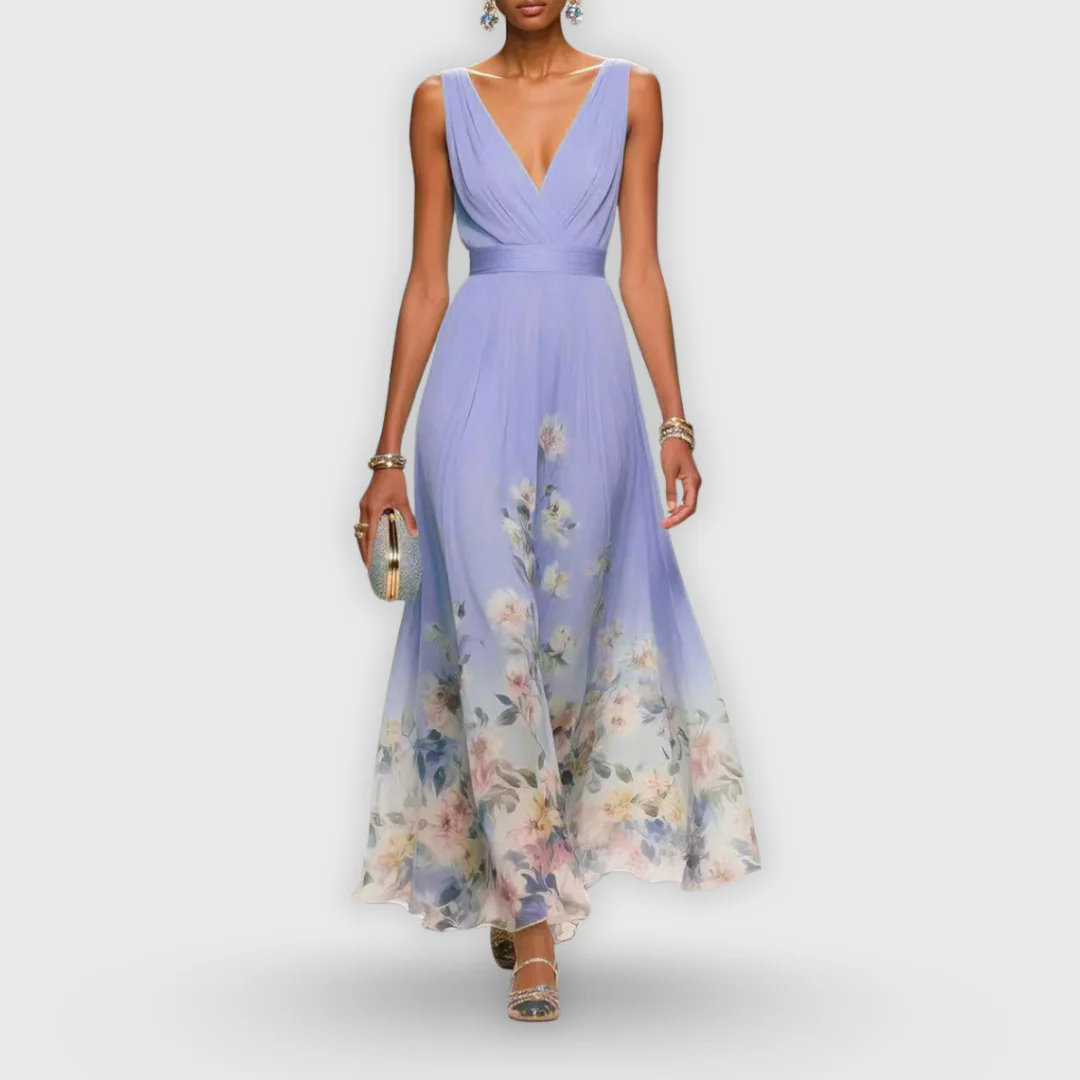 Tanja | Damen Blumen V-Ausschnitt Maxi Kleid - Image 3