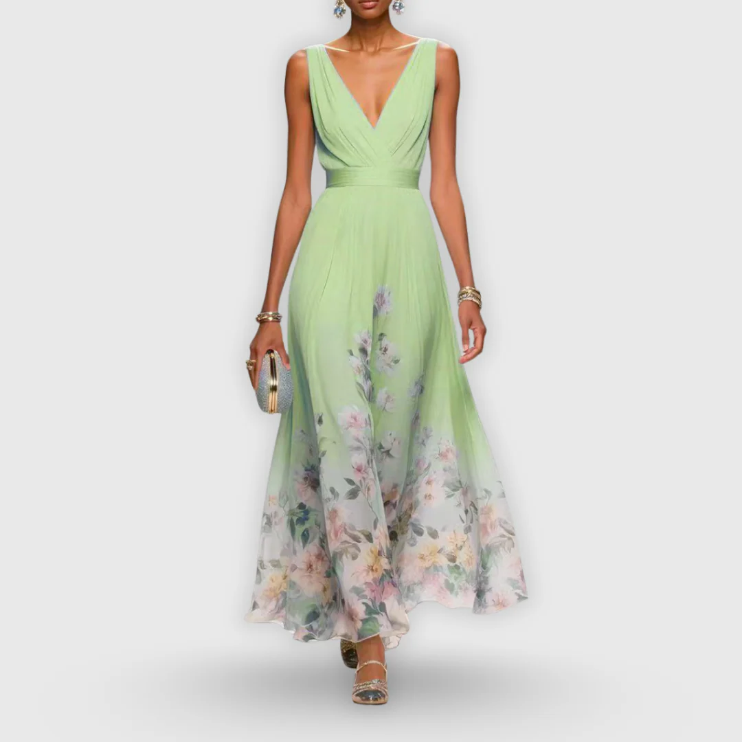 Tanja | Damen Blumen V-Ausschnitt Maxi Kleid - Image 4