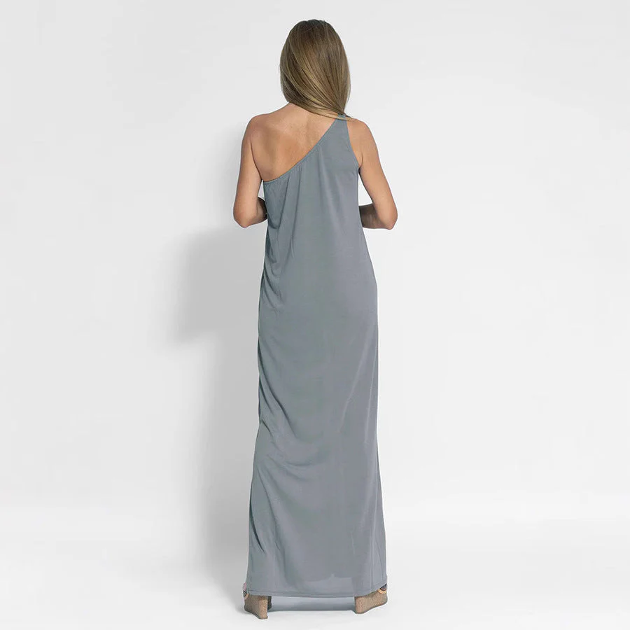 Tanja- Damen Maxikleid mit asymmetrischem Schnitt und Schlitz - Image 2