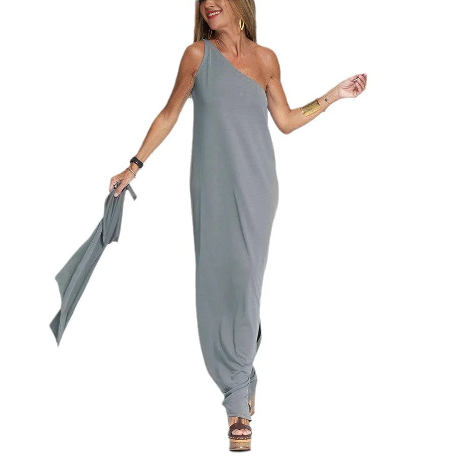 Tanja- Damen Maxikleid mit asymmetrischem Schnitt und Schlitz - Image 3