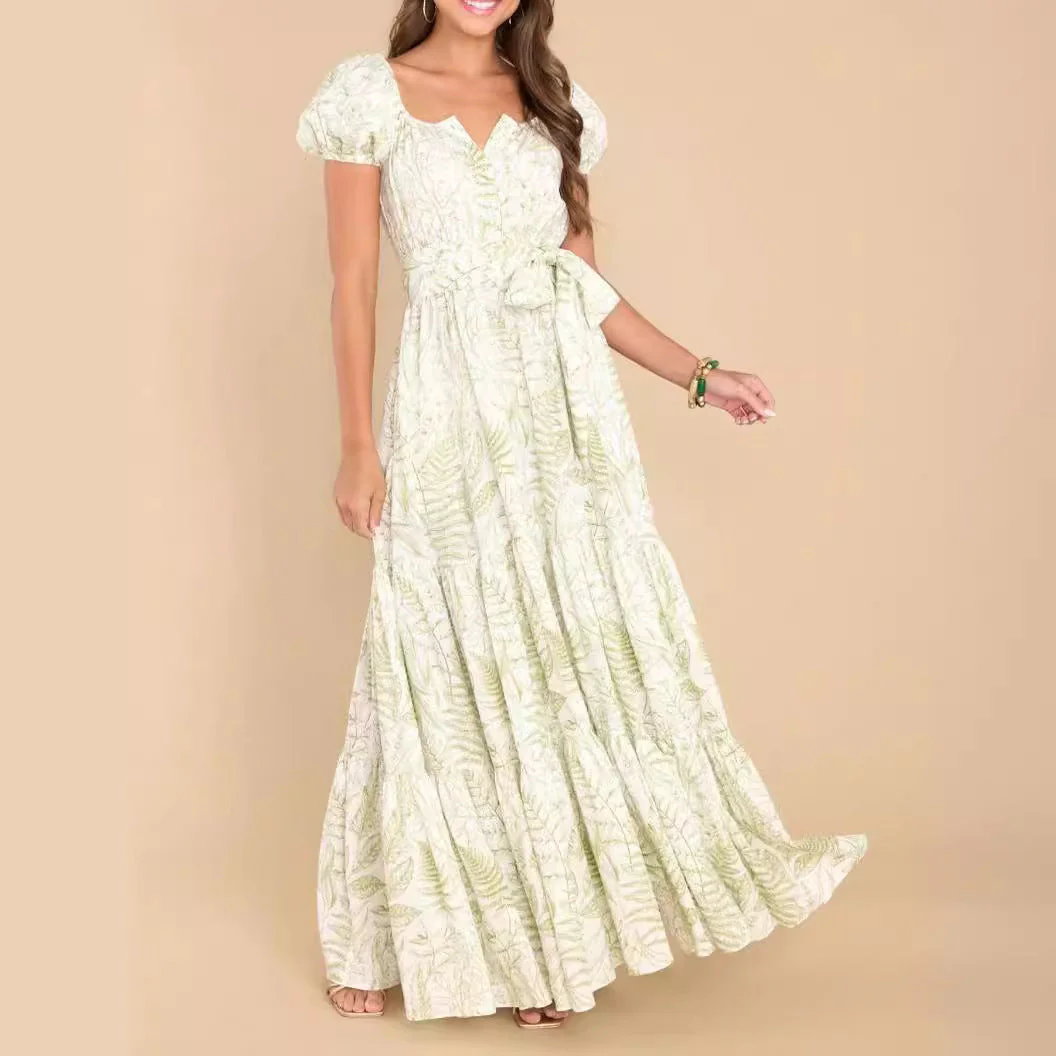 Tanya- Damen Maxikleid mit Taillenbindung und voluminösen Puffärmeln - Image 2
