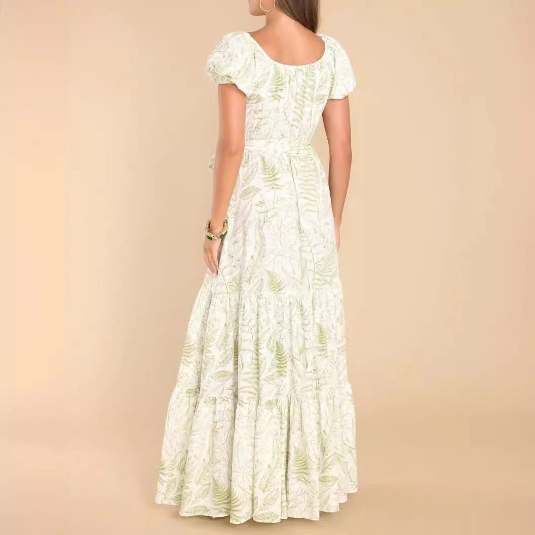 Tanya- Damen Maxikleid mit Taillenbindung und voluminösen Puffärmeln - Image 3