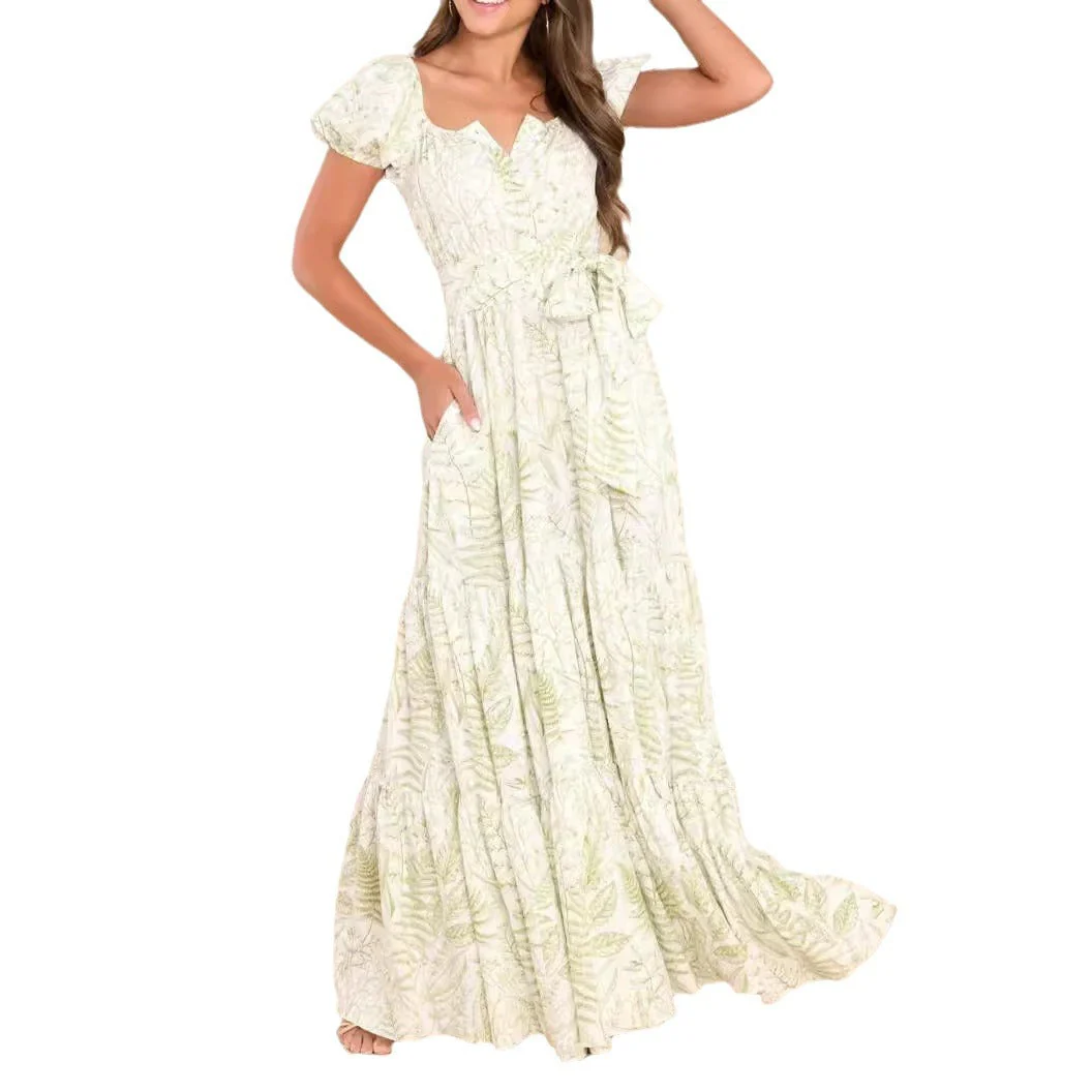 Tanya- Damen Maxikleid mit Taillenbindung und voluminösen Puffärmeln - Image 4
