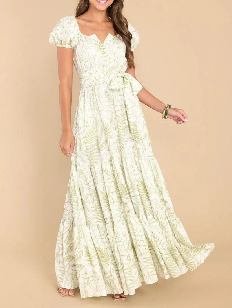 Tanya- Damen Maxikleid mit Taillenbindung und voluminösen Puffärmeln - Image 5