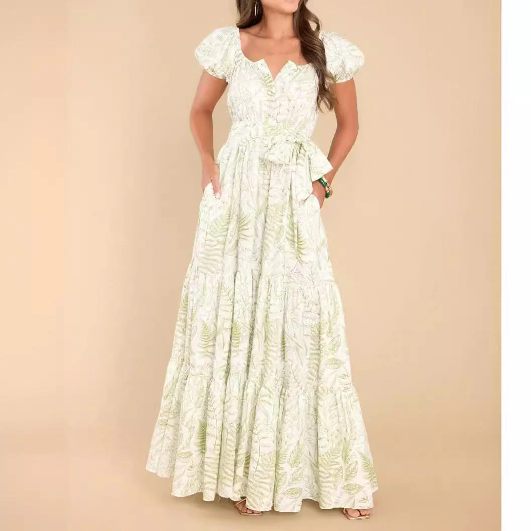 Tanya- Damen Maxikleid mit Taillenbindung und voluminösen Puffärmeln - Image 6