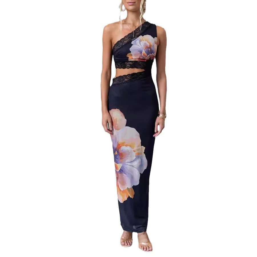 Tara- Damen Maxikleid mit asymmetrischem Ausschnitt und floralen - Image 4