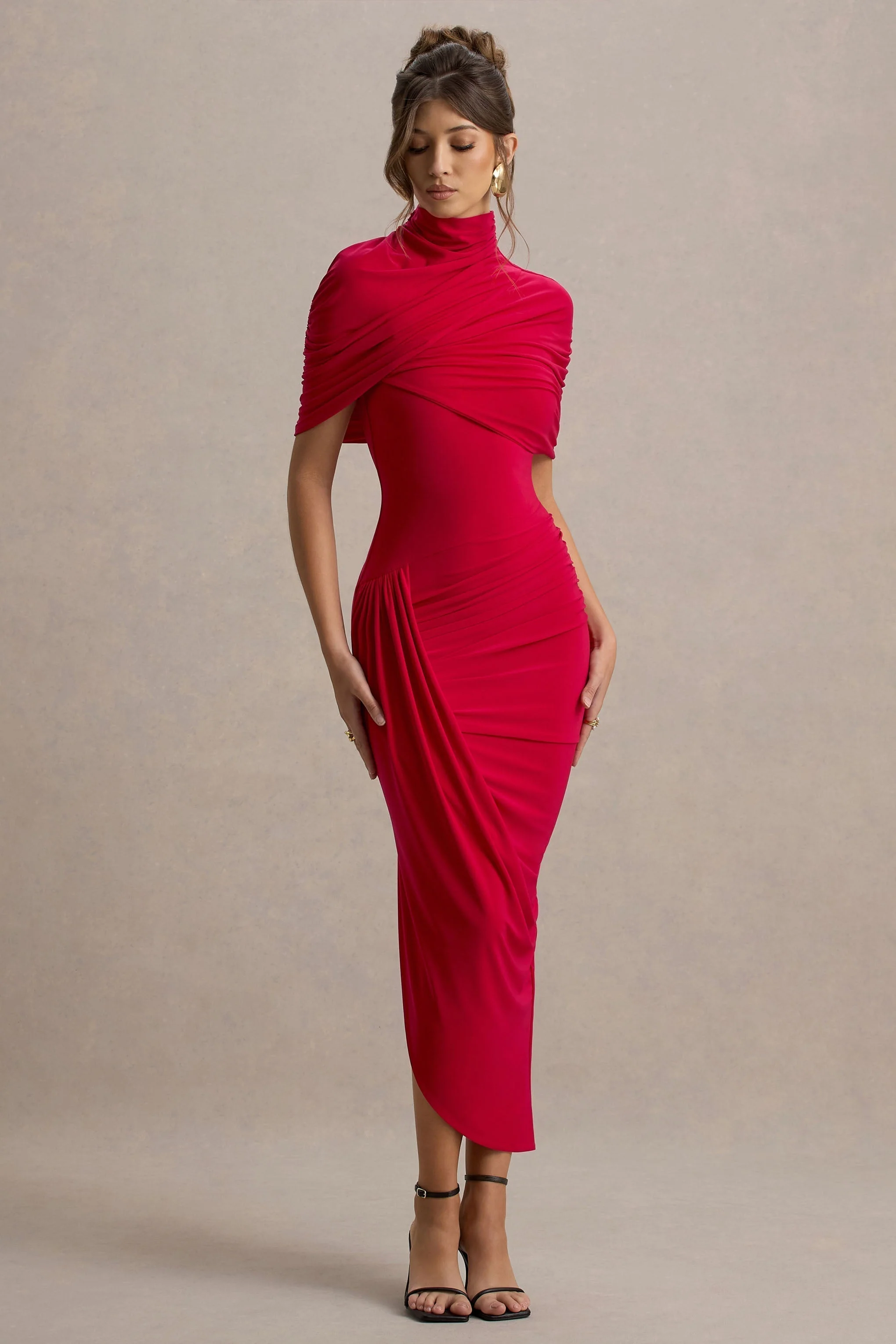 Taylor - Asymmetrisches, Gedrehtes Maxikleid mit Cape - Image 6