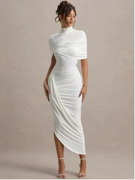 Taylor - Asymmetrisches, Gedrehtes Maxikleid mit Cape - Image 9