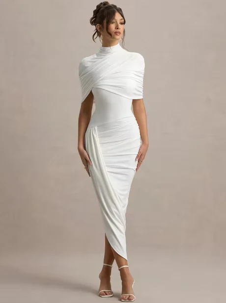 Taylor - Asymmetrisches, Verdrehtes Cape Maxikleid - Image 5