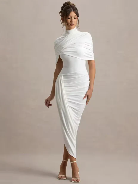 Taylor - Asymmetrisches, Verdrehtes Cape Maxikleid - Image 9