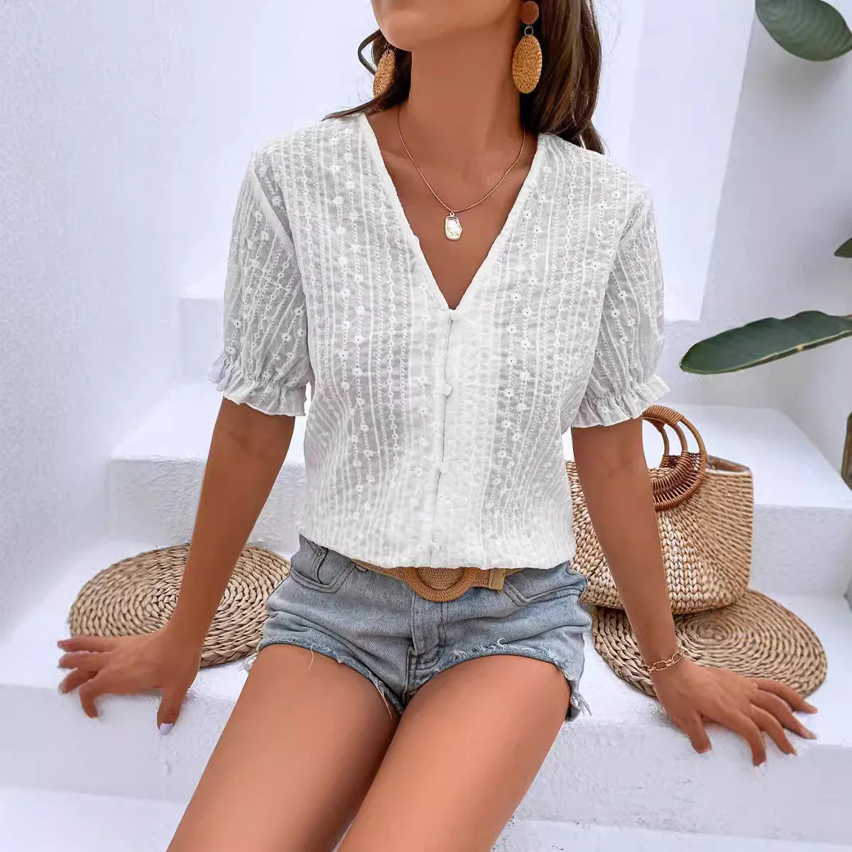 Teodora- Damen leichtes Blusenshirt mit strukturiertem Design