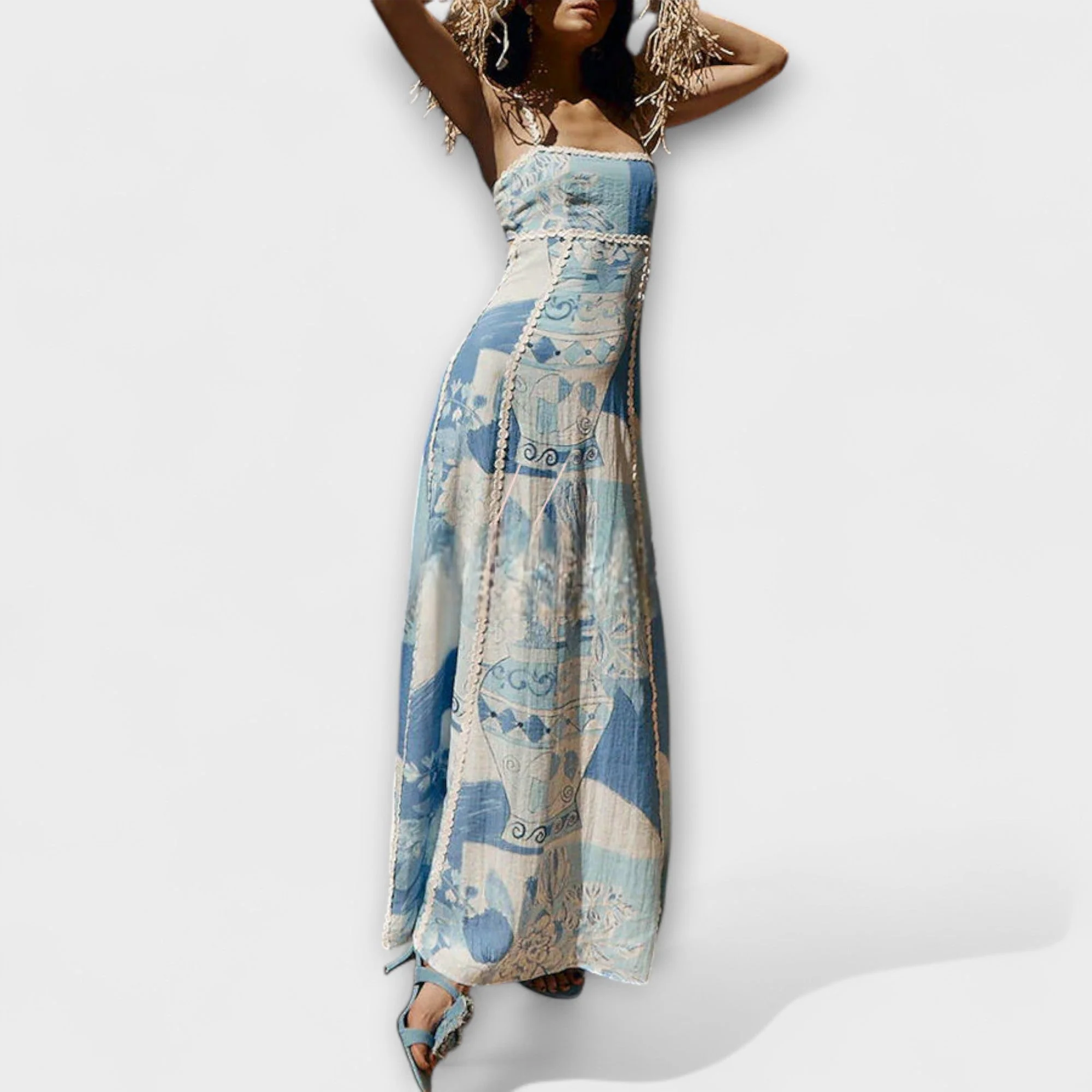 Terazza Ric Rac - Ausgestelltes Maxikleid mit Slip-Design aus Leinen - Image 2