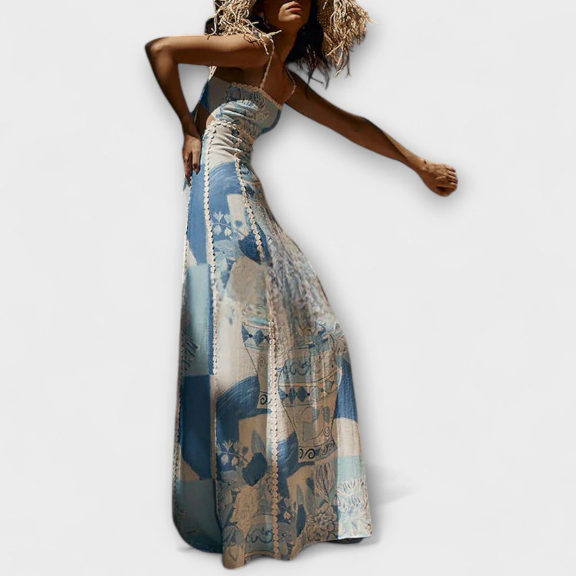 Terazza Ric Rac - Ausgestelltes Maxikleid mit Slip-Design aus Leinen - Image 3
