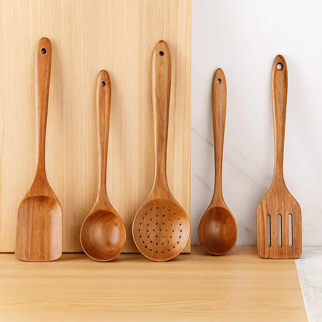 Tevara | 5-teiliges Küchenutensilien-Set aus Teakholz - Image 3