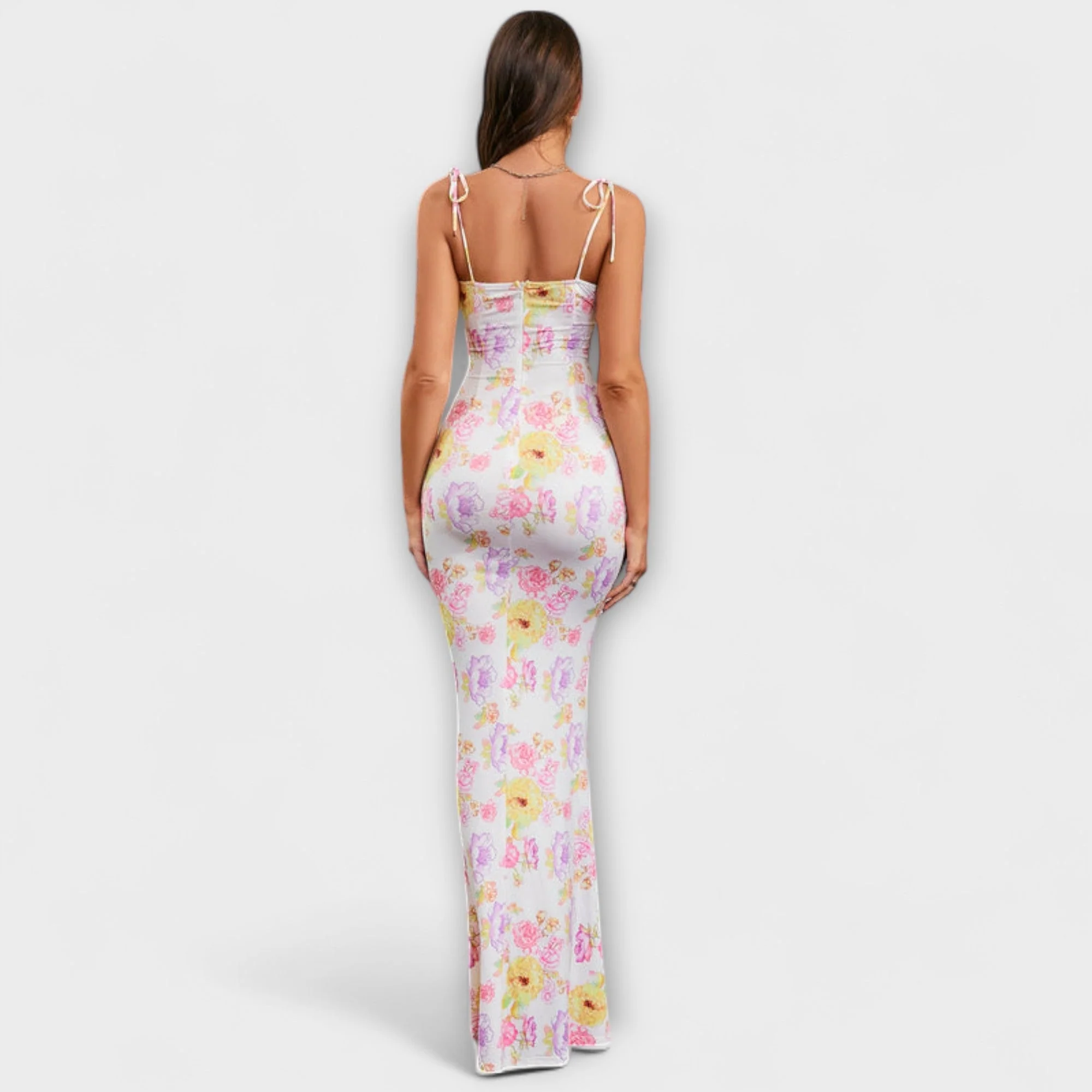 Thalia - Floral Print Prom Dress with Tied Shoulder Straps - Image 11