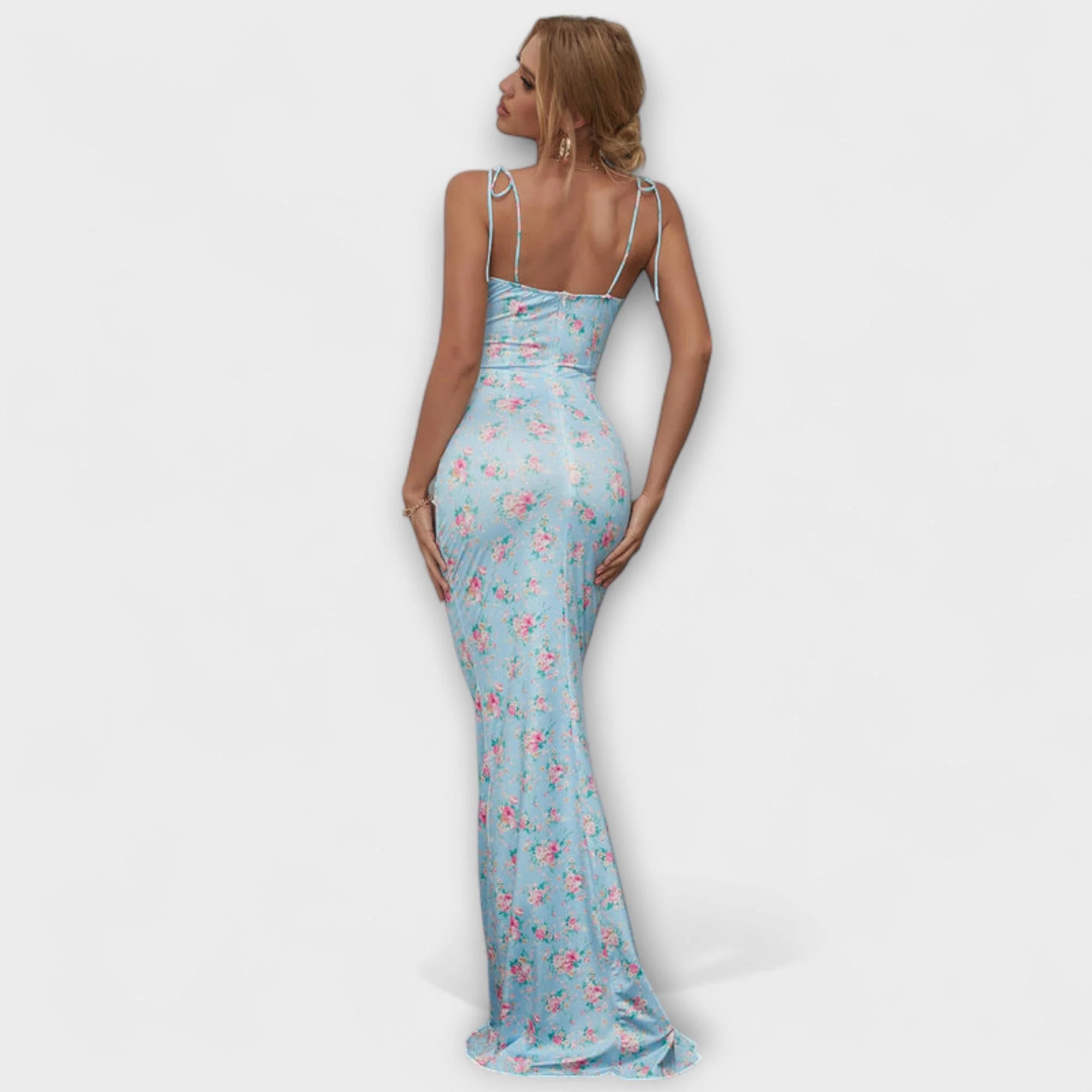 Thalia - Floral Print Prom Dress with Tied Shoulder Straps - Image 17