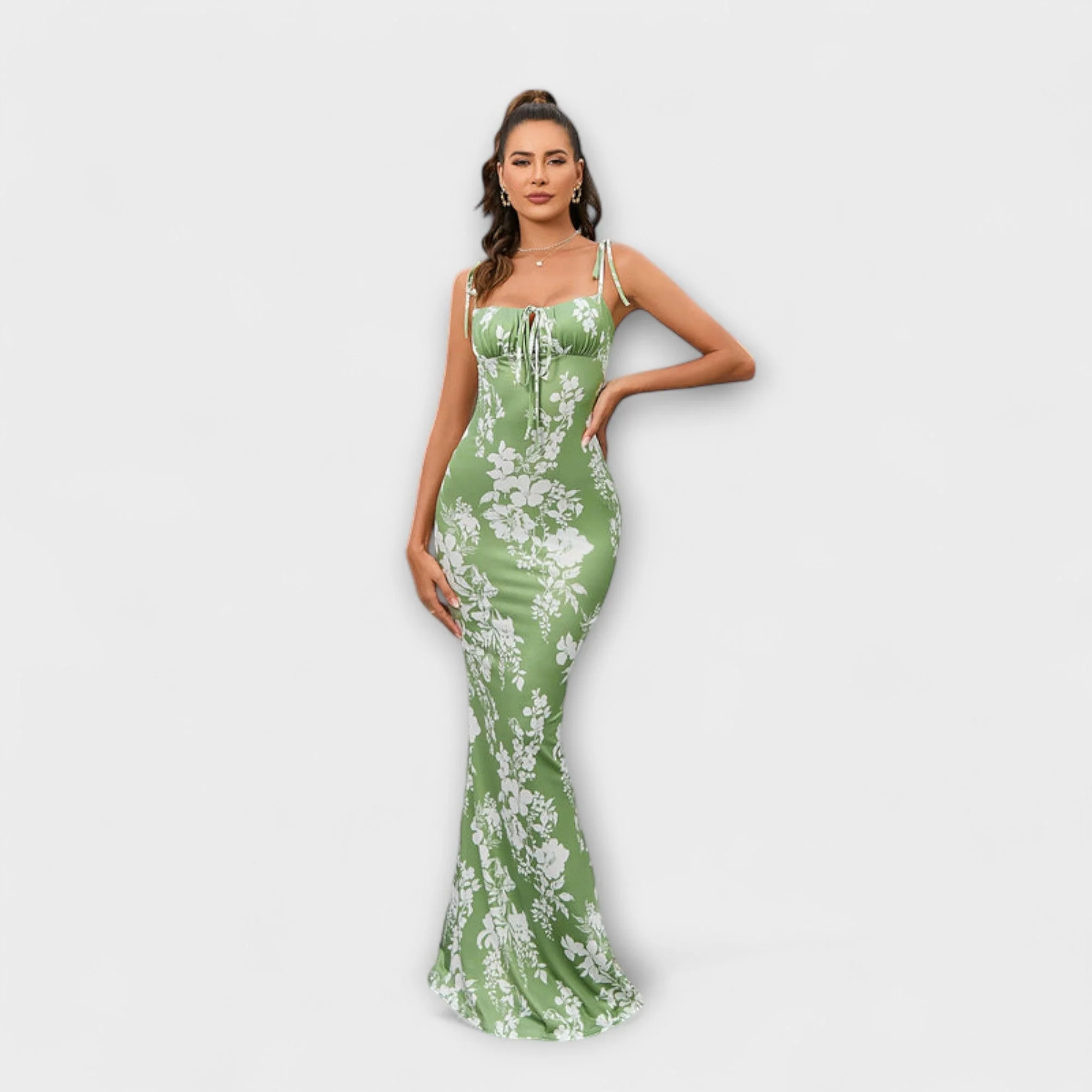 Thalia - Floral Print Prom Dress with Tied Shoulder Straps - Image 29
