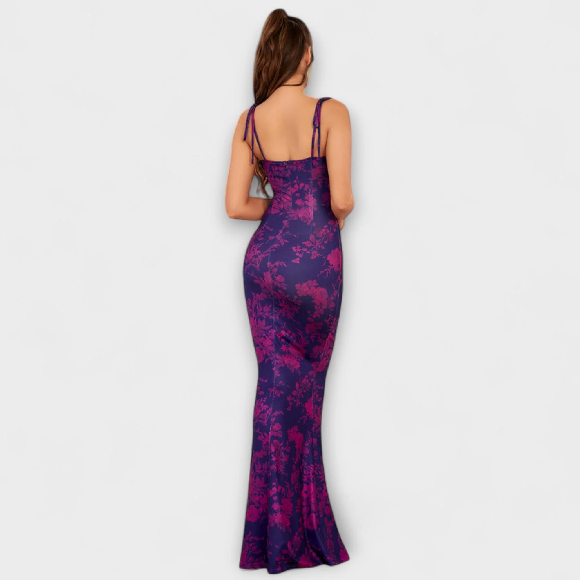 Thalia - Floral Print Prom Dress with Tied Shoulder Straps - Image 4