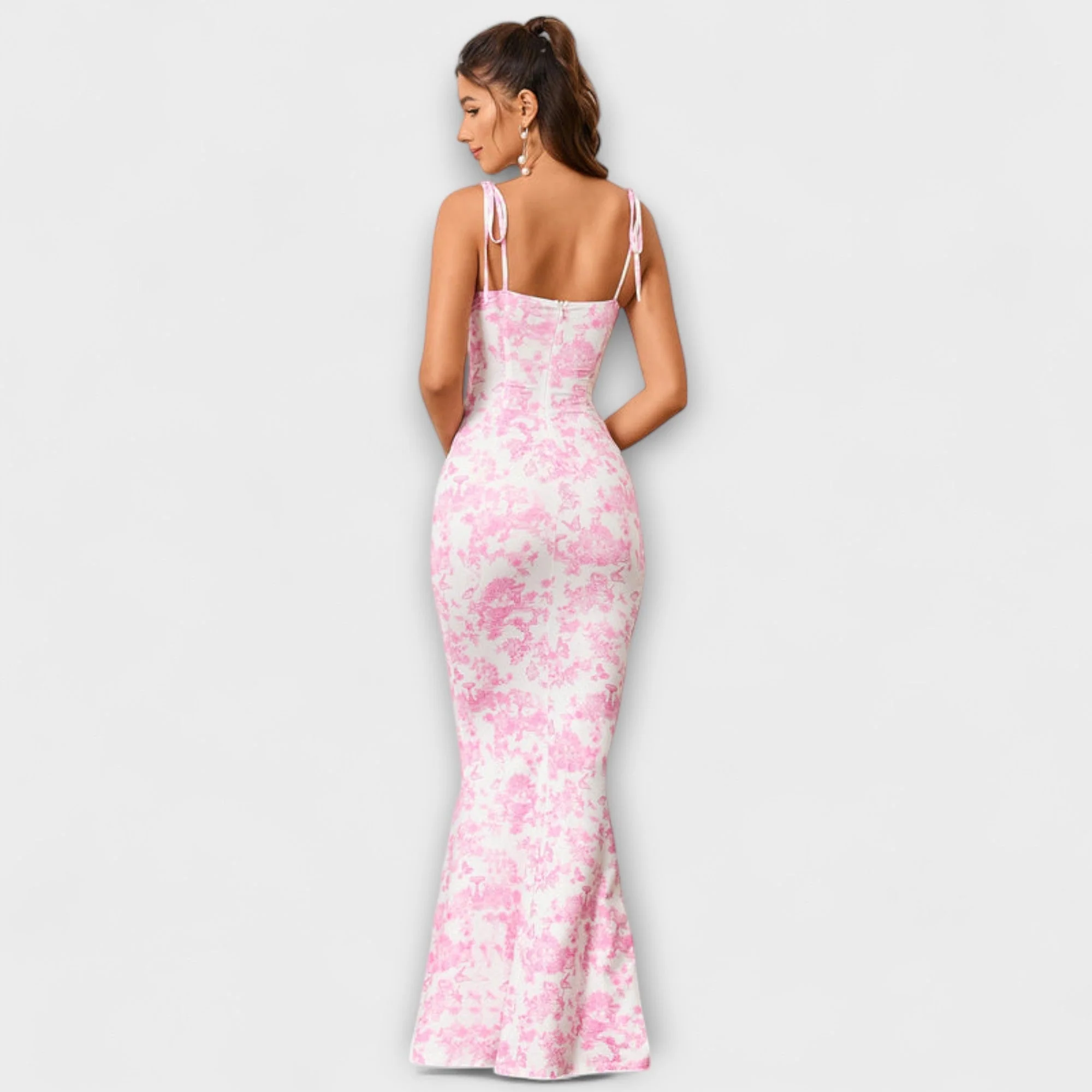 Thalia - Floral Print Prom Dress with Tied Shoulder Straps - Image 8
