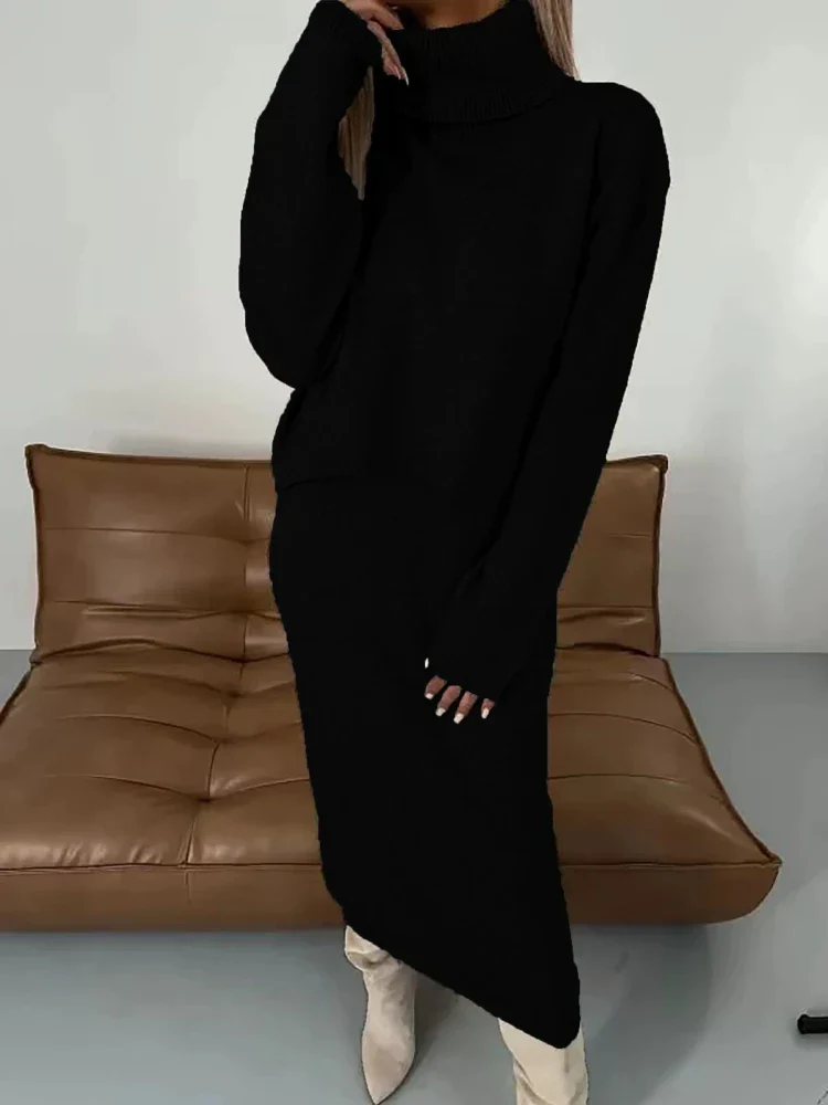 Thalina | Damen Strick-Set Zweiteilig Kleid Pullover - Image 9