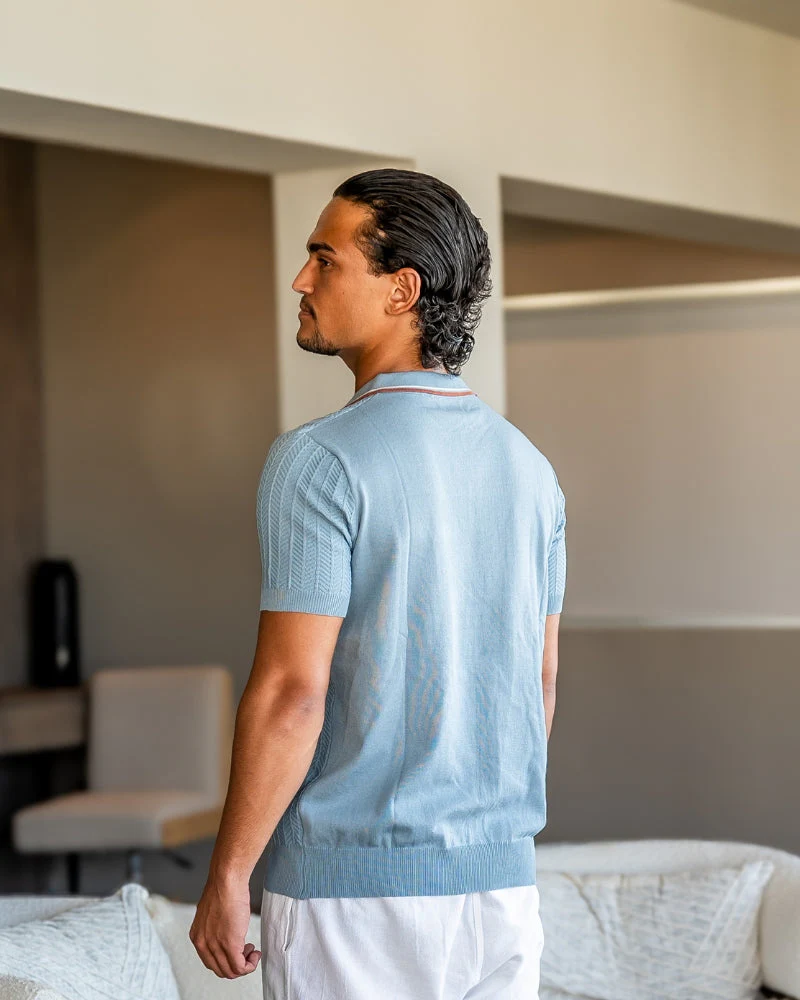 Theo | Sommer Strick-Poloshirt mit Kontrastkragen - Image 2