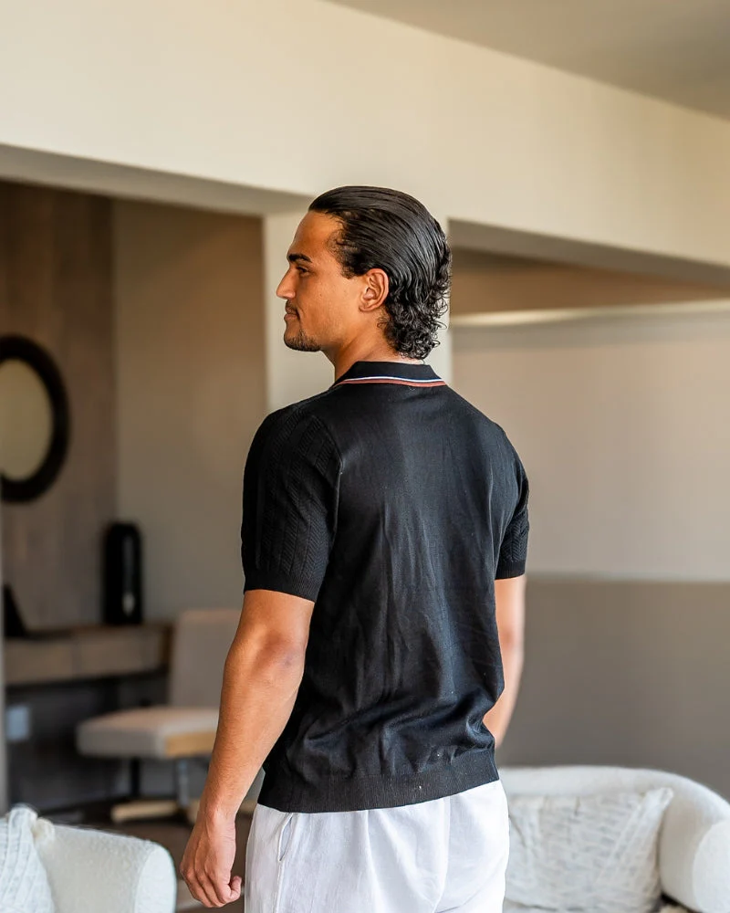 Theo | Sommer Strick-Poloshirt mit Kontrastkragen - Image 3