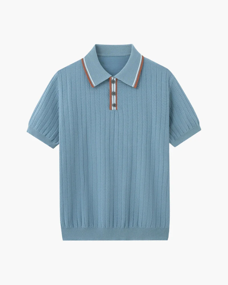 Theo | Sommer Strick-Poloshirt mit Kontrastkragen - Image 4
