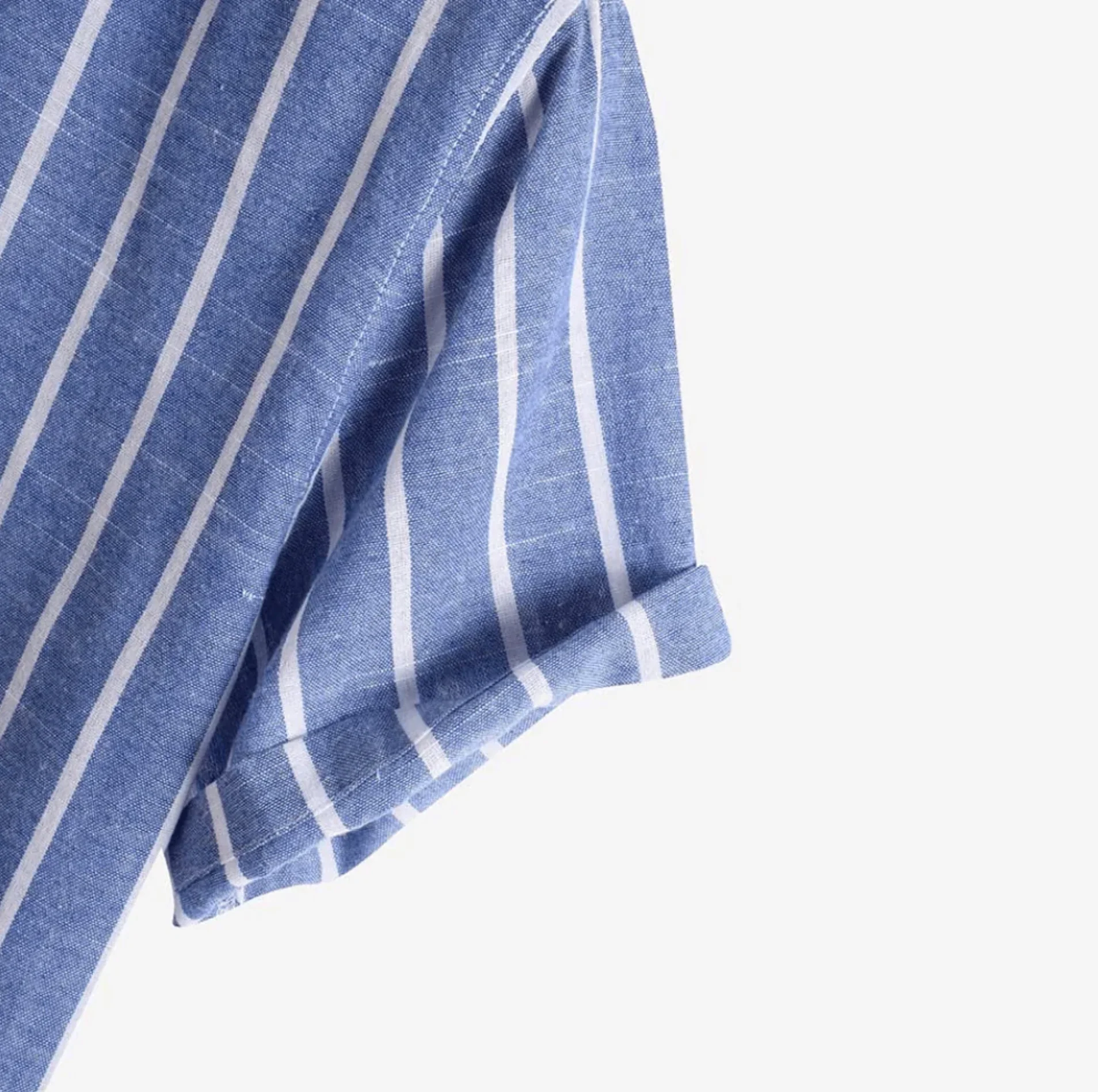 Thomas | Blau gestreiftes Herren Sommer Henley Leinenhemd
