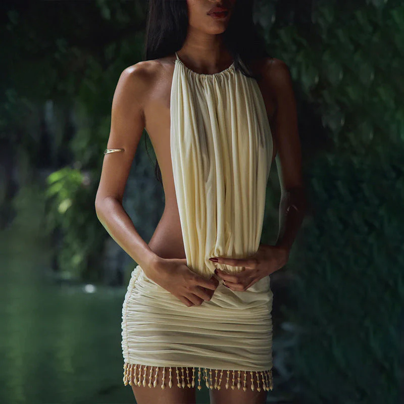 Tifanny | Kurzes Neckholder-Kleid mit Perlenbesatz - Image 3