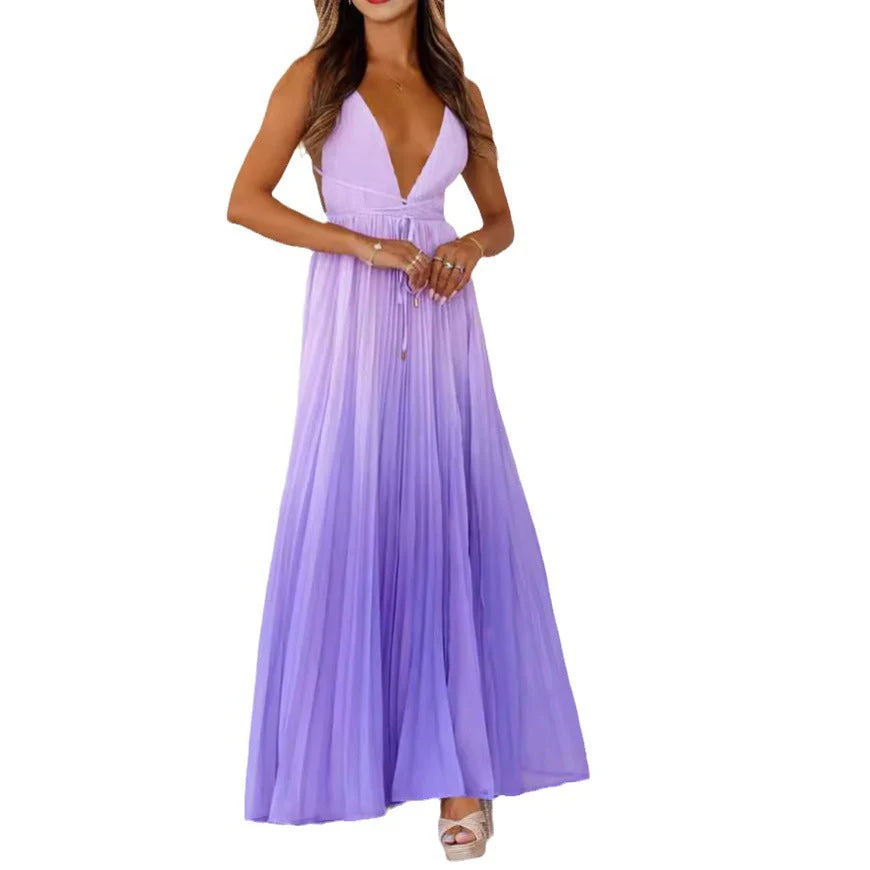 Tilda- Damen Maxikleid mit V-Ausschnitt und plissiertem Rock - Image 2