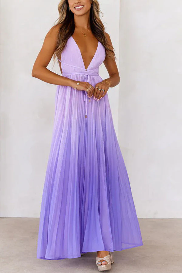 Tilda- Damen Maxikleid mit V-Ausschnitt und plissiertem Rock - Image 4