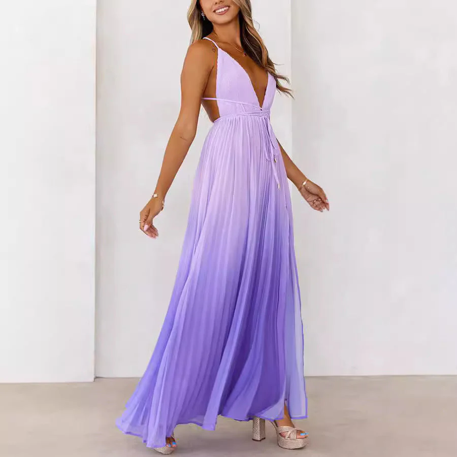 Tilda- Damen Maxikleid mit V-Ausschnitt und plissiertem Rock - Image 6