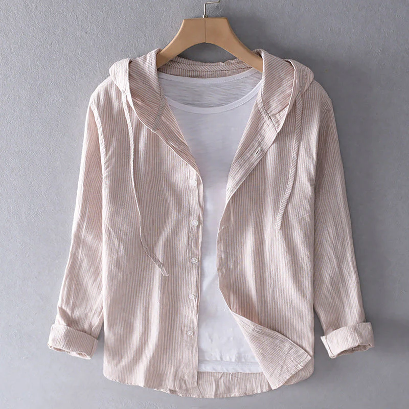 Tilda- Gestreifte Damen Kapuzenbluse aus Leinen Baumwoll - Image 3