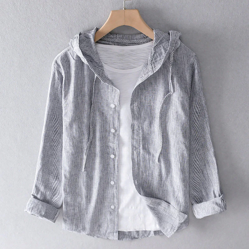 Tilda- Gestreifte Damen Kapuzenbluse aus Leinen Baumwoll - Image 4