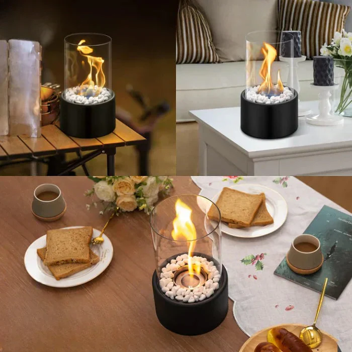 Tragbare Tischfeuerlaterne aus Stahl und Borosilikatglas – Modernes Design für den Innen- und Außenbereich - Image 7