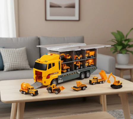 Tragbares Baustellenfahrzeug-Spielset für Kinder – Mini-LKWs, Bagger und Aufbewahrungskoffer für einfachen Transport - Image 3