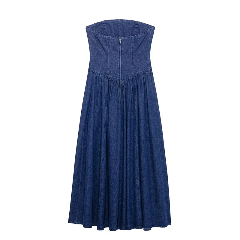 Trägerloses Elegantes Damen Jeanskleid Midi Slim Fit Vintage - Image 4