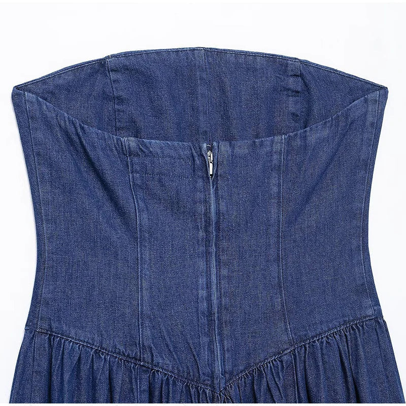 Trägerloses Elegantes Damen Jeanskleid Midi Slim Fit Vintage - Image 8