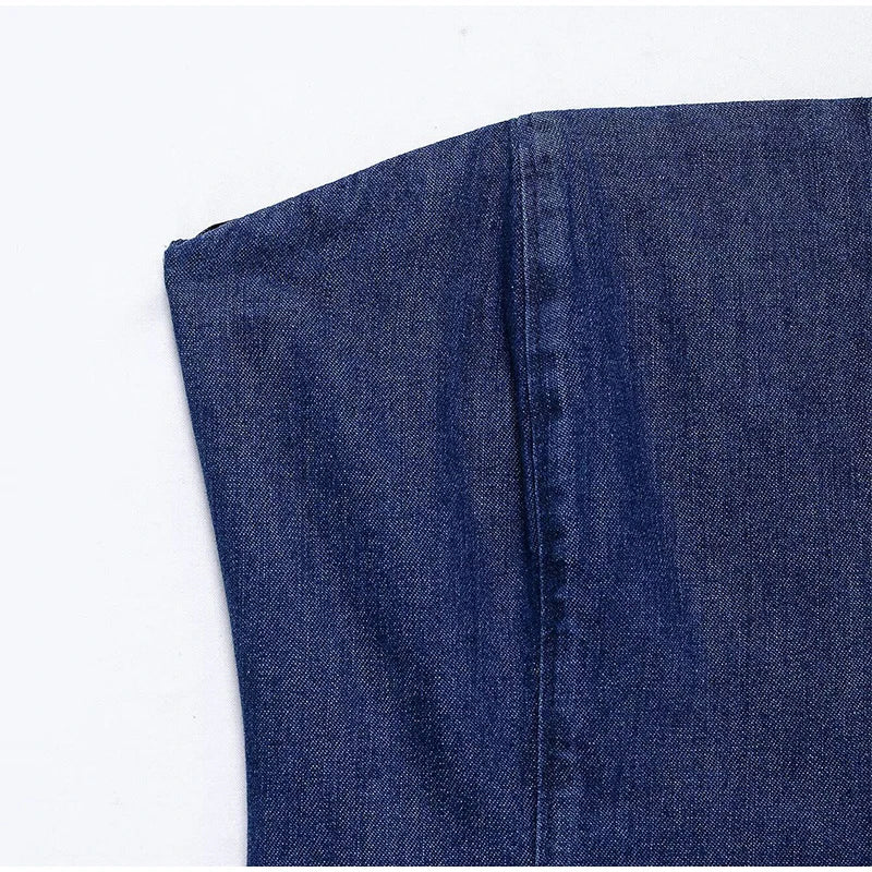 Trägerloses Elegantes Damen Jeanskleid Midi Slim Fit Vintage - Image 9