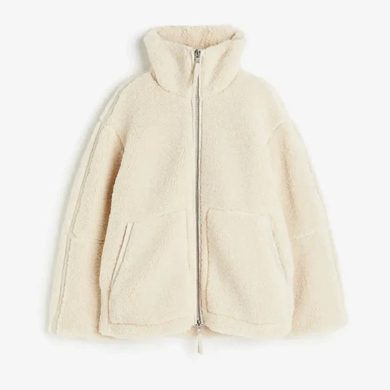 Übergroße Damenjacke aus Wolle mit hohem Kragen und Reißverschluss – trendige Jacke für Streetwear und Freizeitkleidung - Image 6