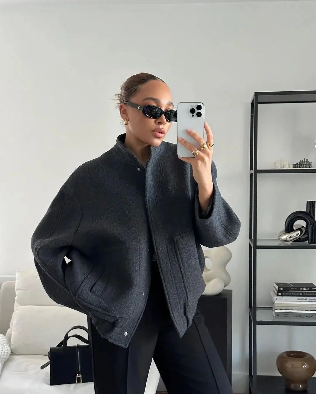 Übergroße Tweed Bomberjacke - Image 11