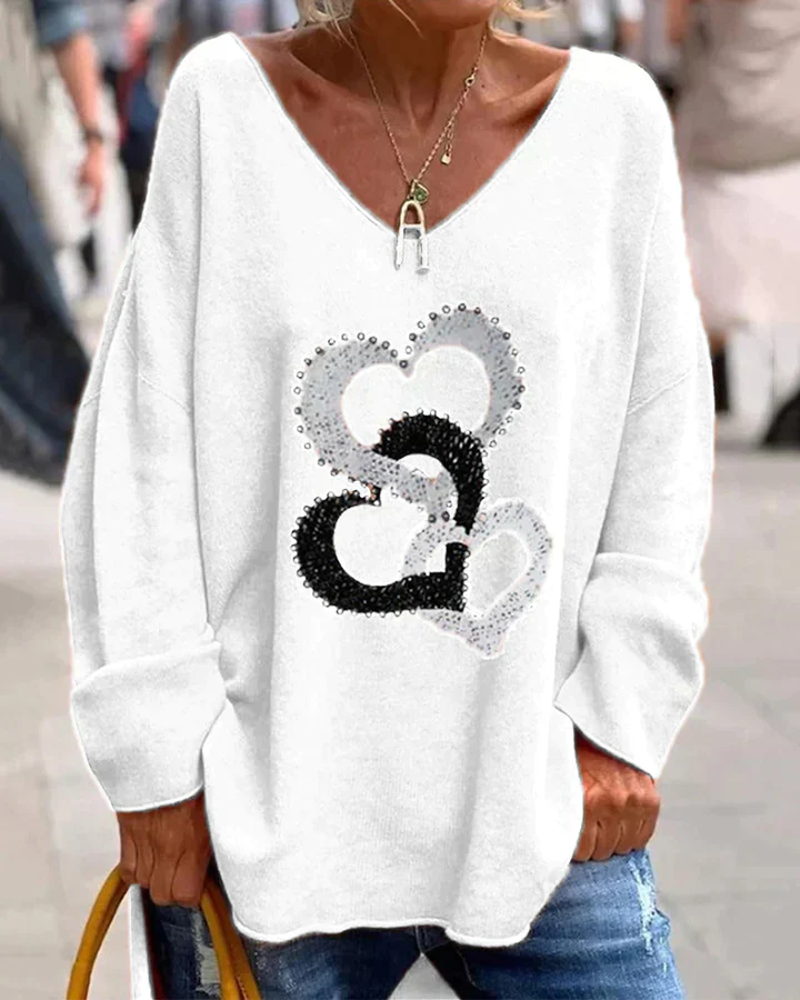 Übergroßer Pullover mit Herzmuster für Damen - Image 2