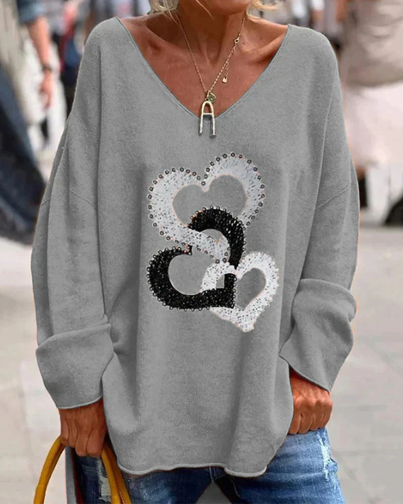 Übergroßer Pullover mit Herzmuster für Damen - Image 3